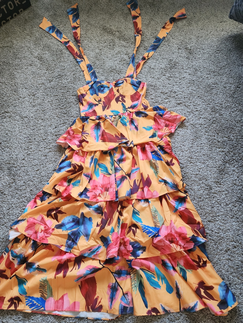 Beulah Style Tangerine Floral Tiered Maxi Dress NWT Small